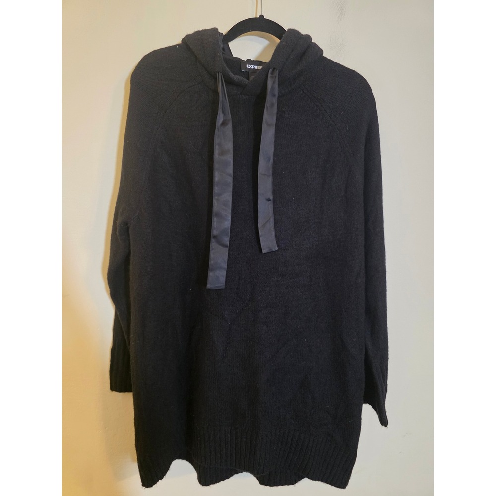 Express Conscious Edit Black Satin Lined Tunic Sweater Hoodie Womens Large L